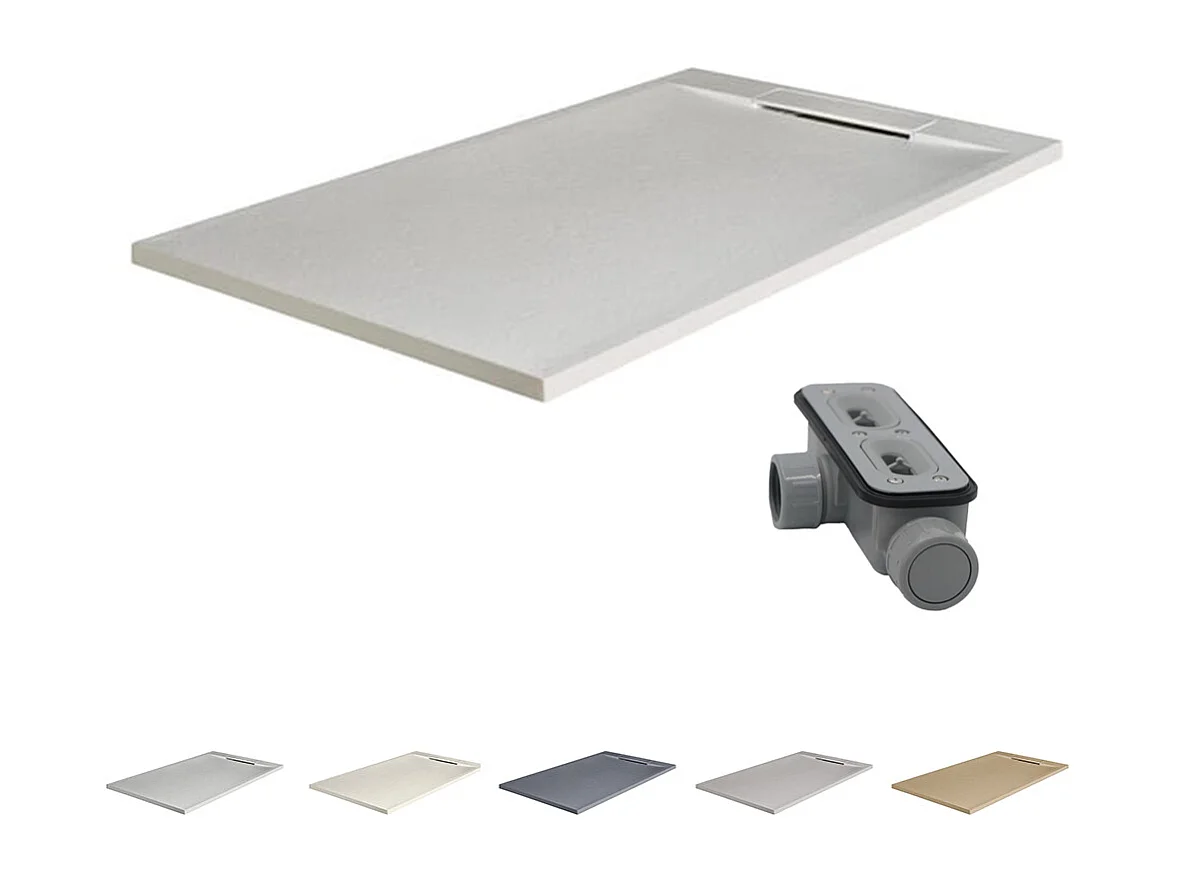 Receveur de douche en résine antidérapant avec bonde cachée | Couleur Blanc | 180x70cm