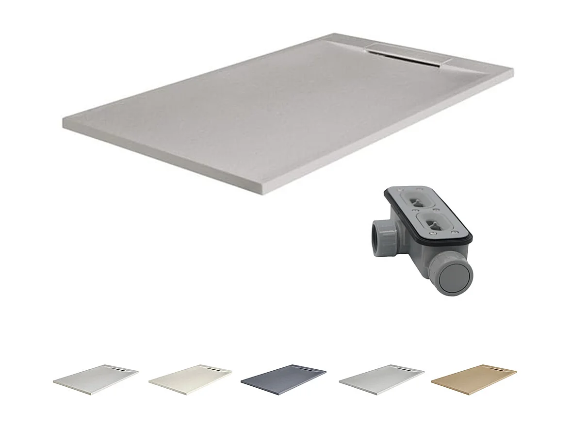 Platte douchebak van hars met antislip, inclusief verborgen afvoer | Kleur Grijs | 120x80cm