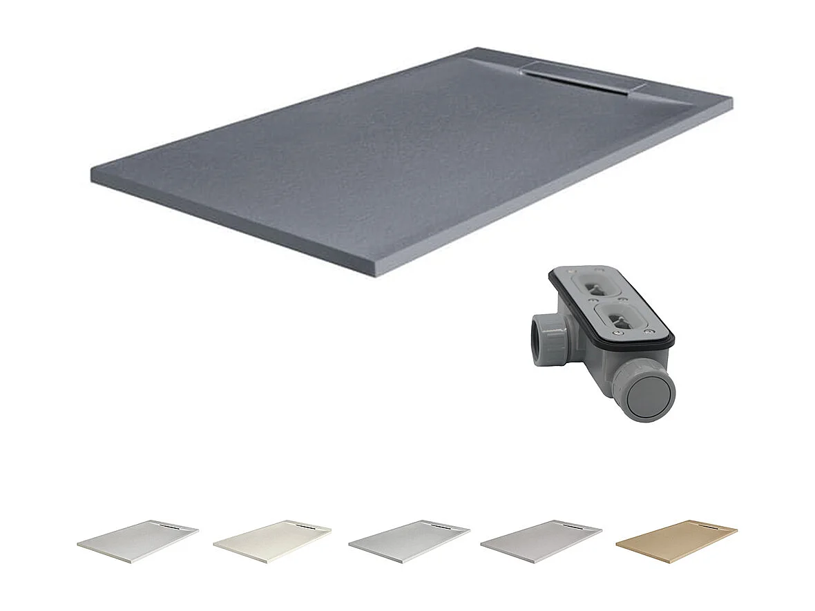 Platte douchebak van hars met antislip, inclusief verborgen afvoer | Kleur Antraciet | 220x80cm