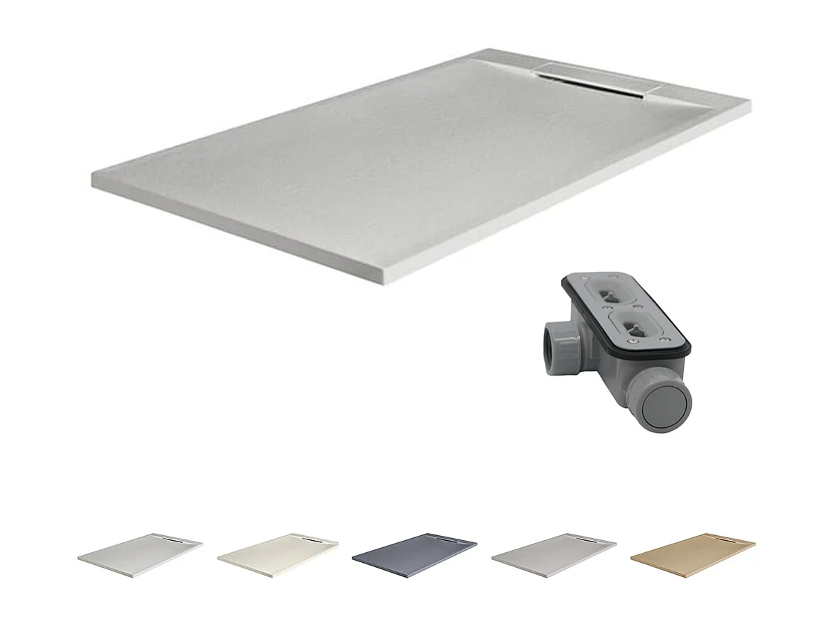 Platte douchebak van hars met antislip, inclusief verborgen afvoer | Kleur Parelgrijs | 140x100cm