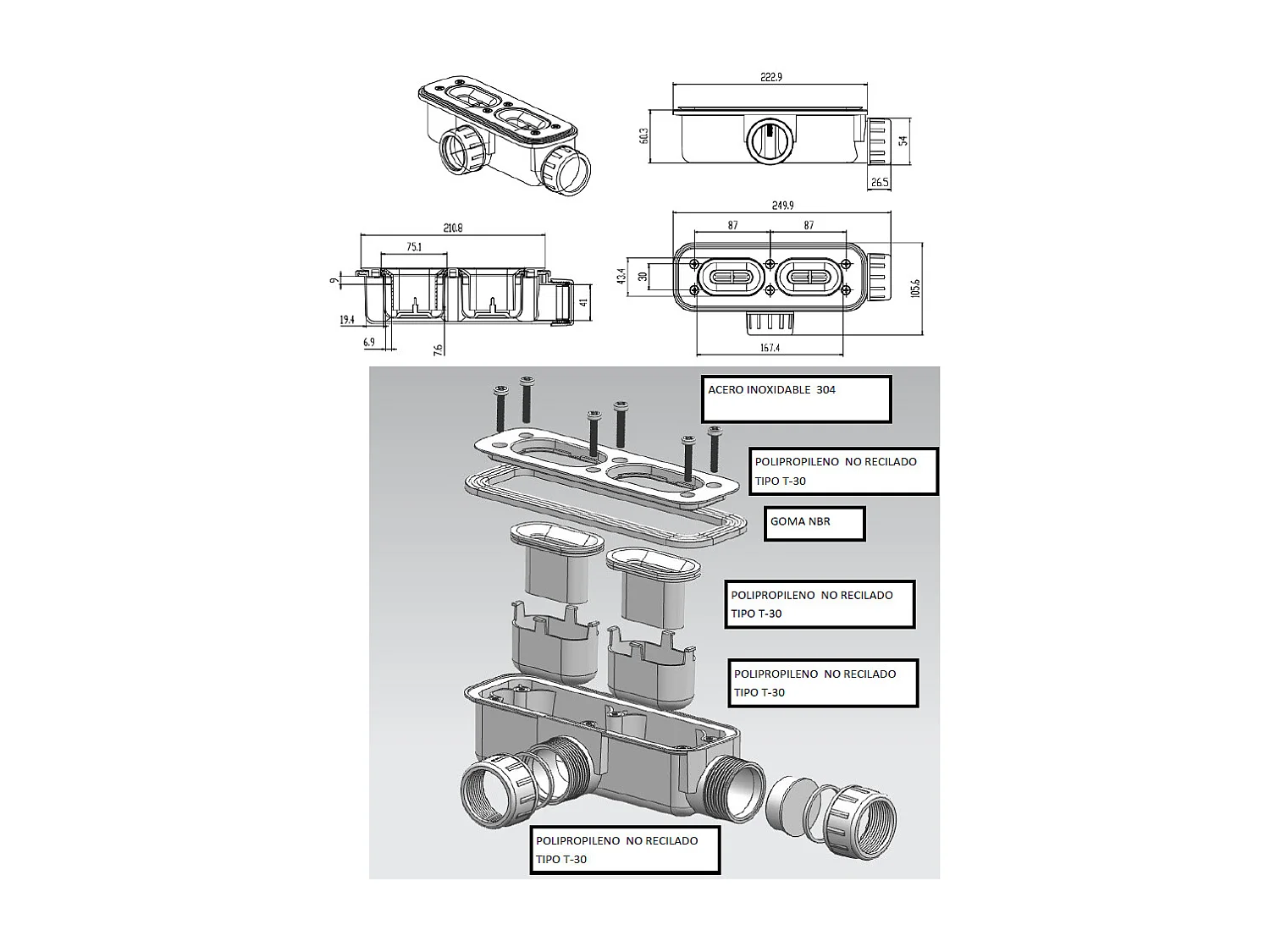 Receveur de douche en résine antidérapant avec bonde cachée | Couleur Blanc | 220x70cm