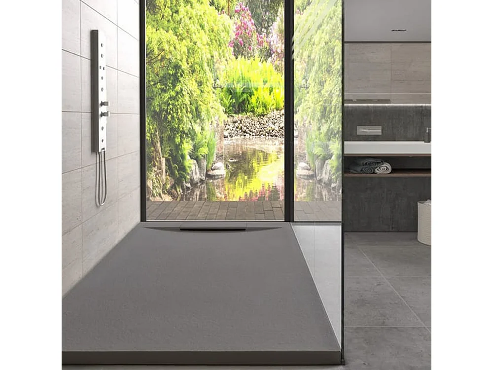 Platte douchebak van hars met antislip, inclusief verborgen afvoer | Kleur Grijs | 140x100cm