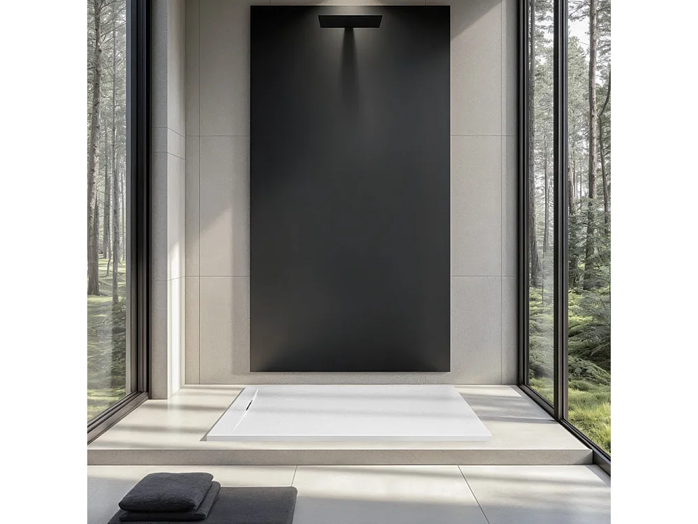 Platte douchebak van hars met antislip, inclusief verborgen afvoer | Kleur Antraciet | 120x70cm