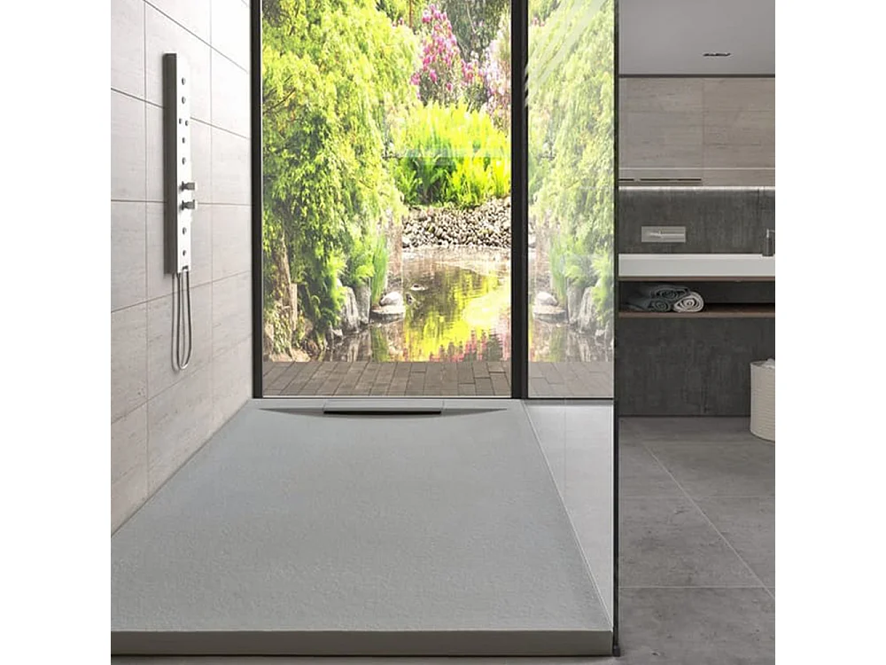 Platte douchebak van hars met antislip, inclusief verborgen afvoer | Kleur Parelgrijs | 100x100cm