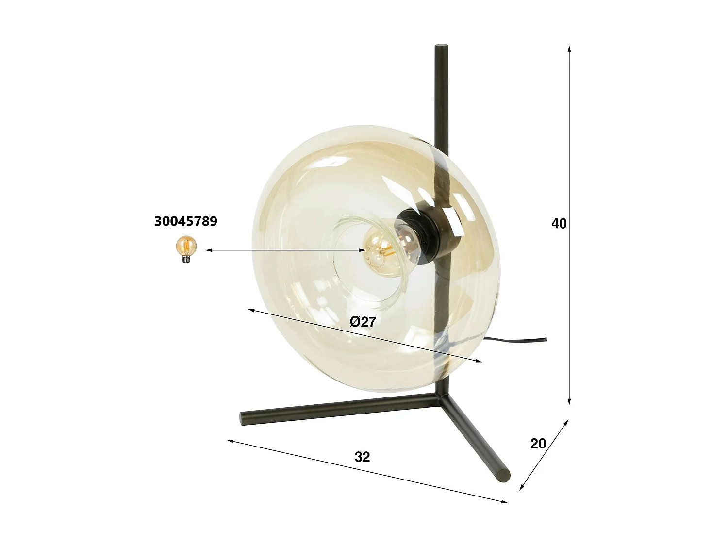 Lampe de table vintage anneau en verre ambré NIAGARA