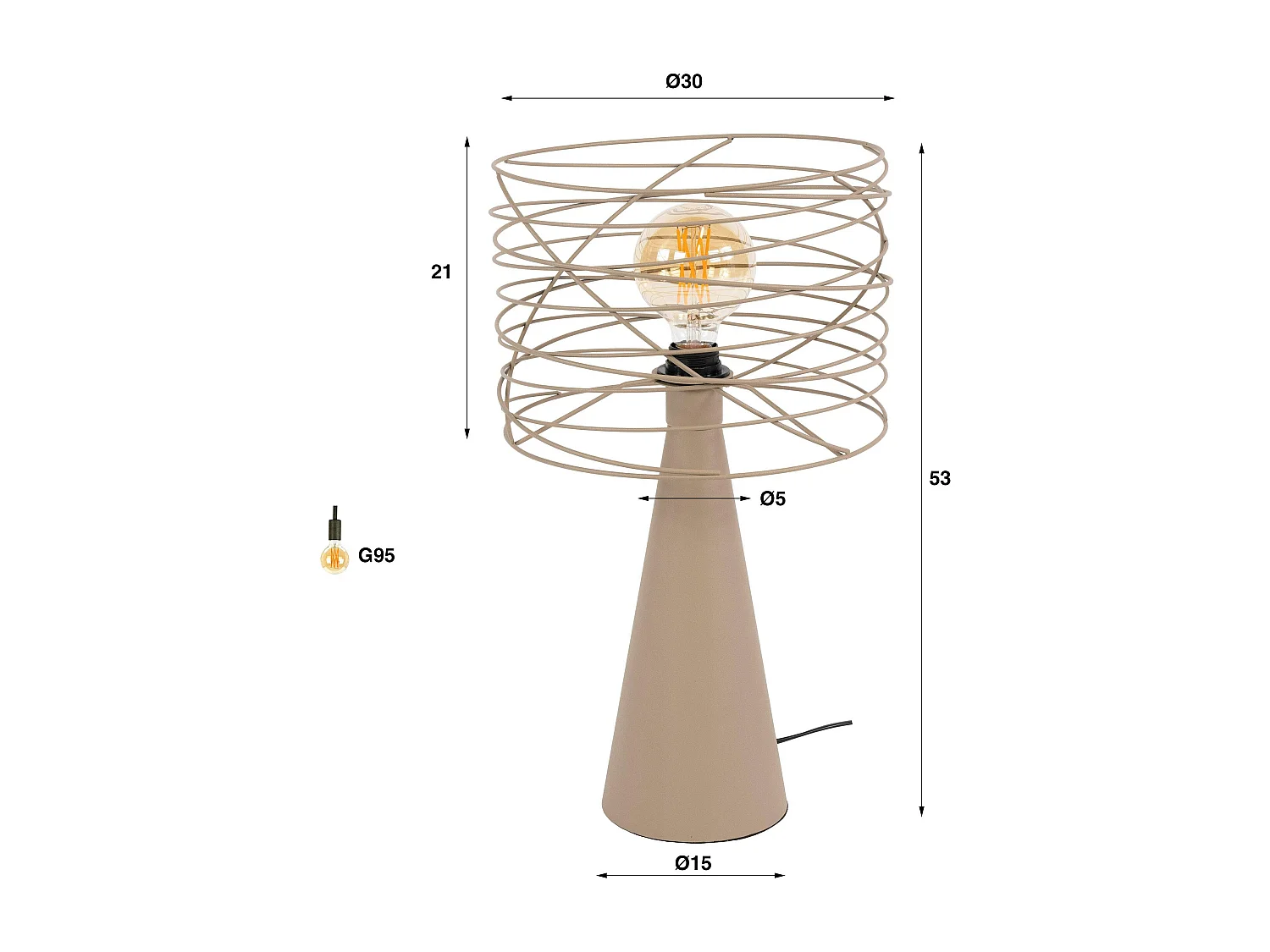 Lampe de salon métal beige pied conique RALF