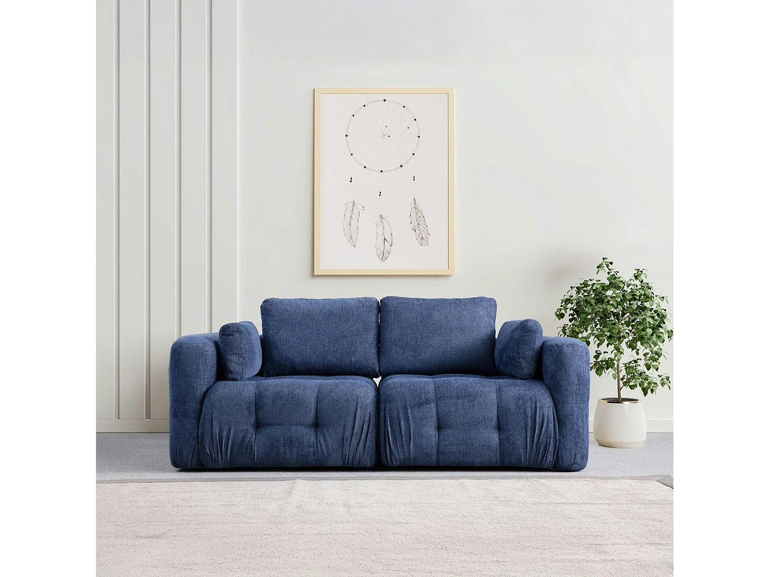 Canapé 2 places modulable bleu foncé, forme organique BARI