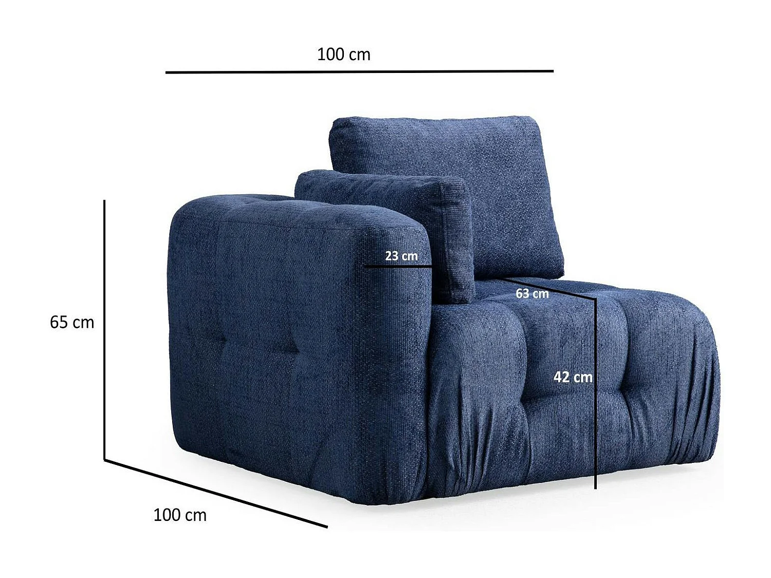 Canapé 2 places modulable bleu foncé, forme organique BARI