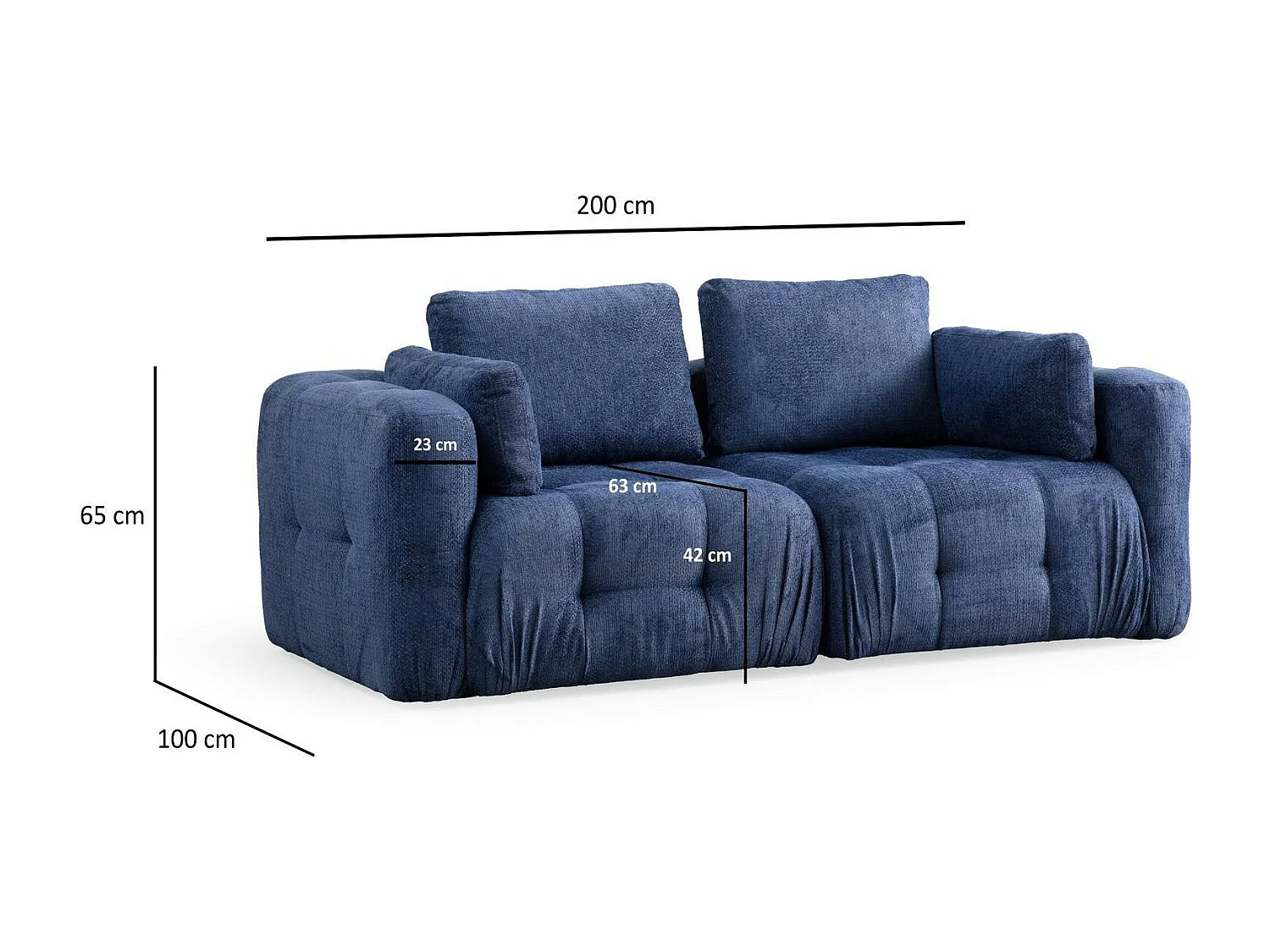 Canapé 2 places modulable bleu foncé, forme organique BARI