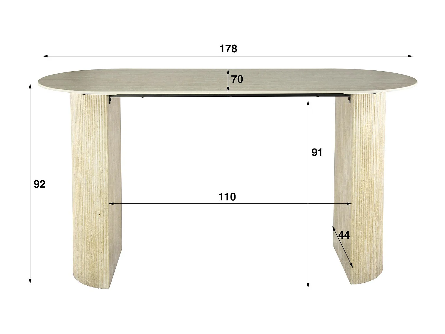 Table bar céramique effet travertin, pieds colonne 180 cm ASCOLI