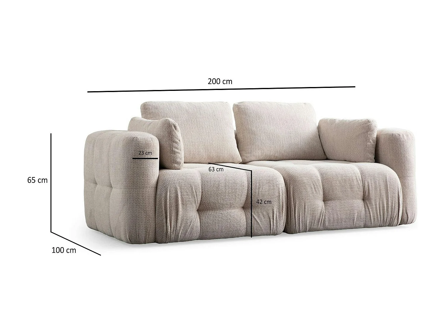 Canapé 2 places modulable beige, forme organique BARI