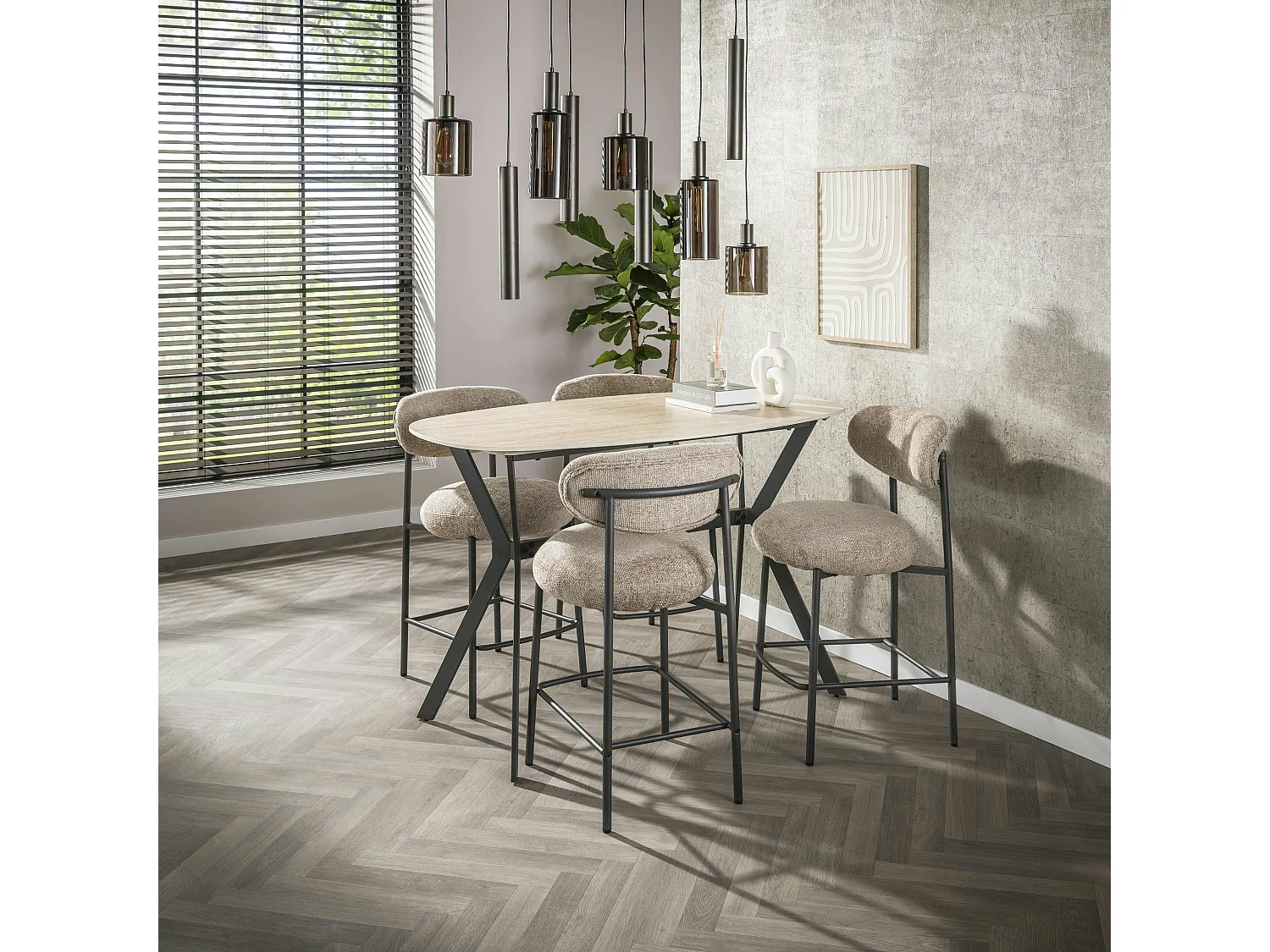 Table haute céramique effet travertin 140 cm ASCOLI