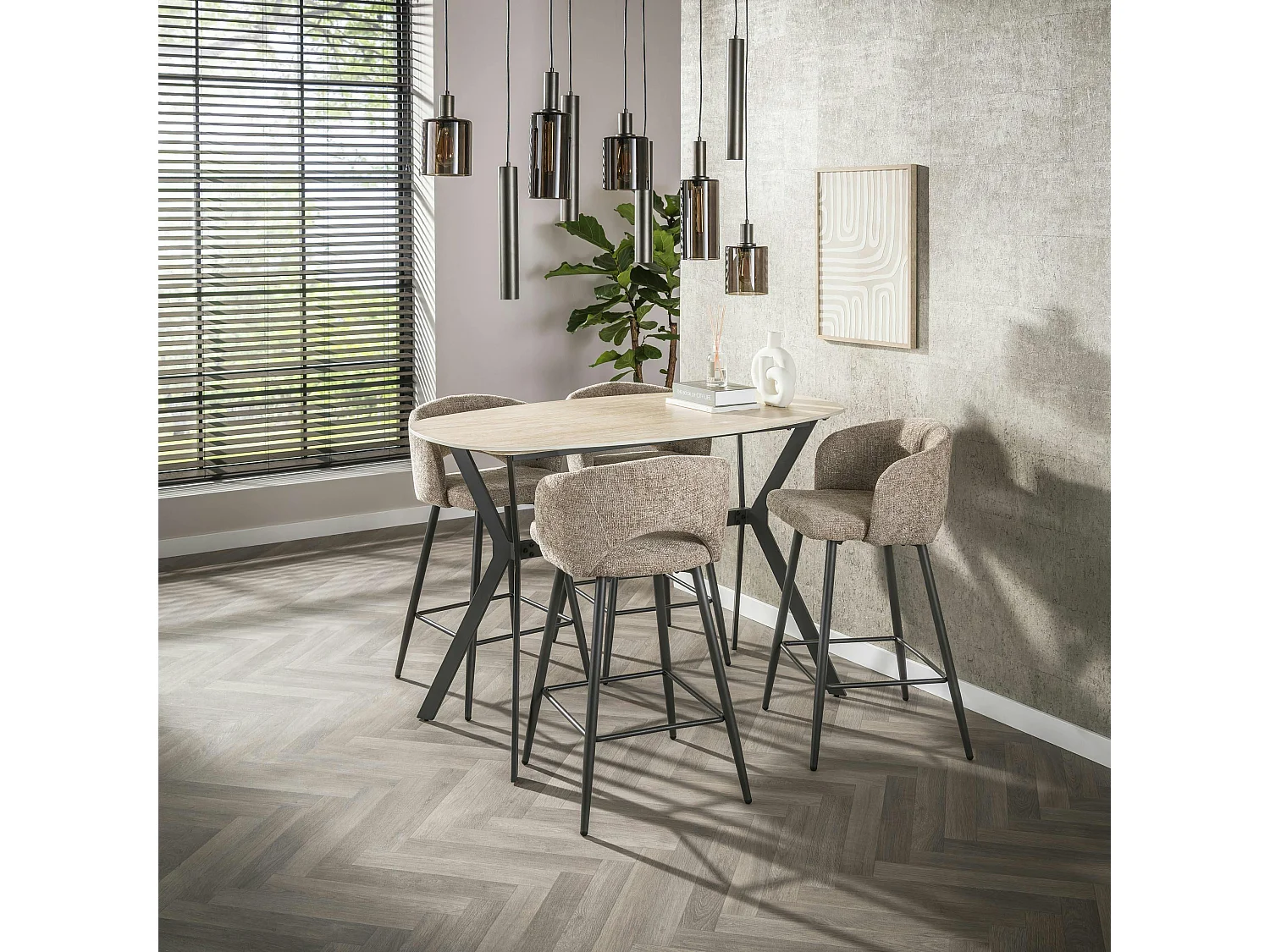 Table haute céramique effet travertin 140 cm ASCOLI