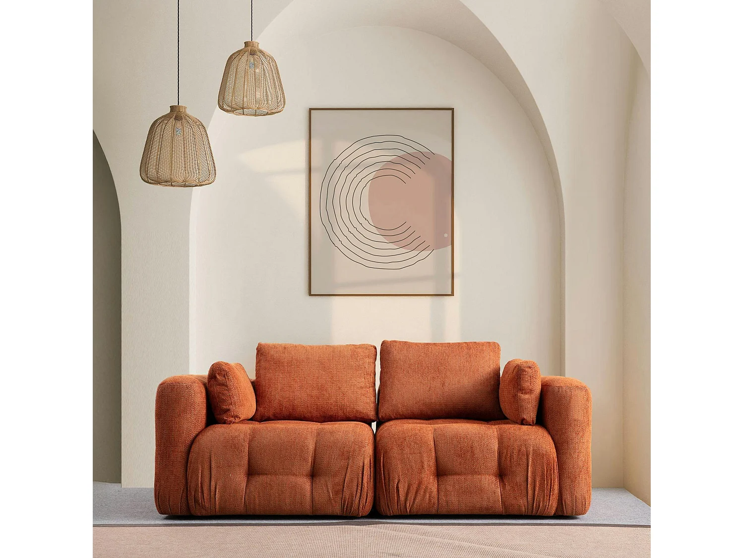 Canapé 2 places modulable rouille, forme organique BARI