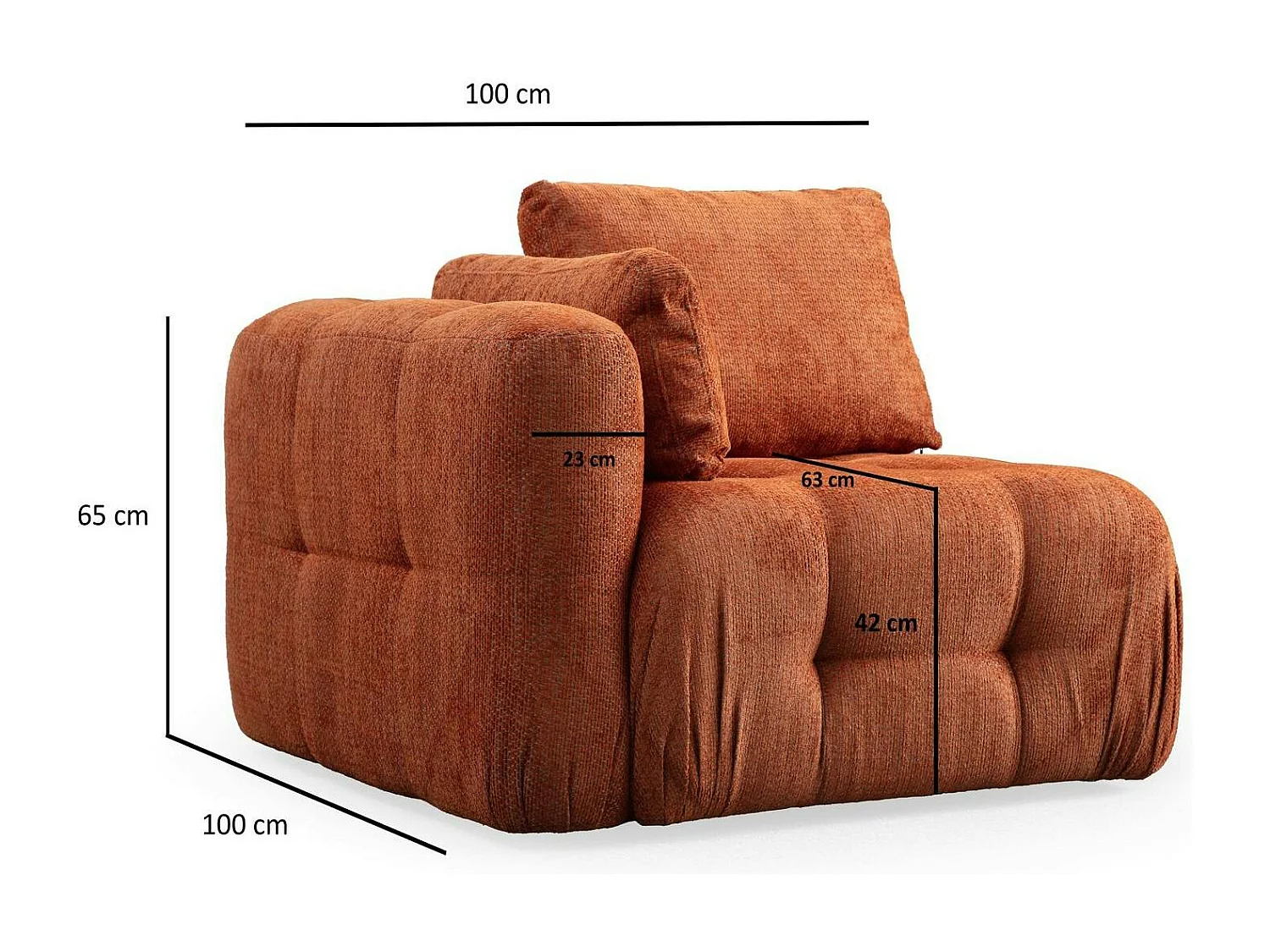 Canapé 2 places modulable rouille, forme organique BARI