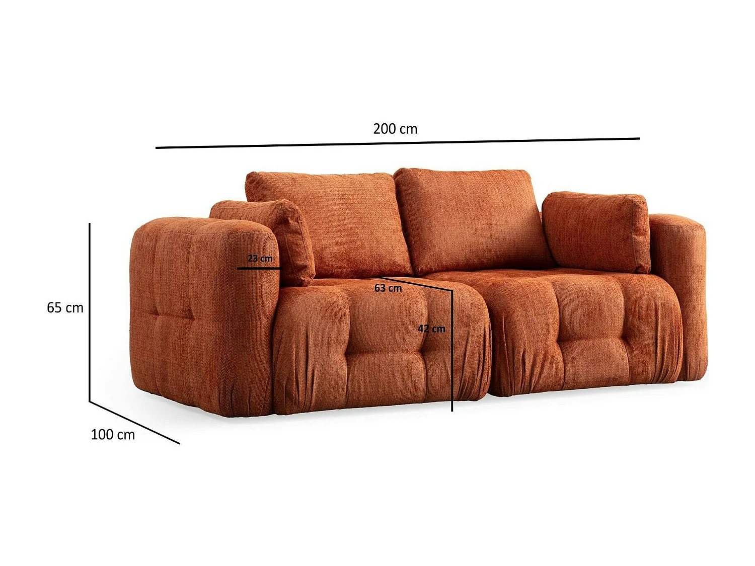 Canapé 2 places modulable rouille, forme organique BARI