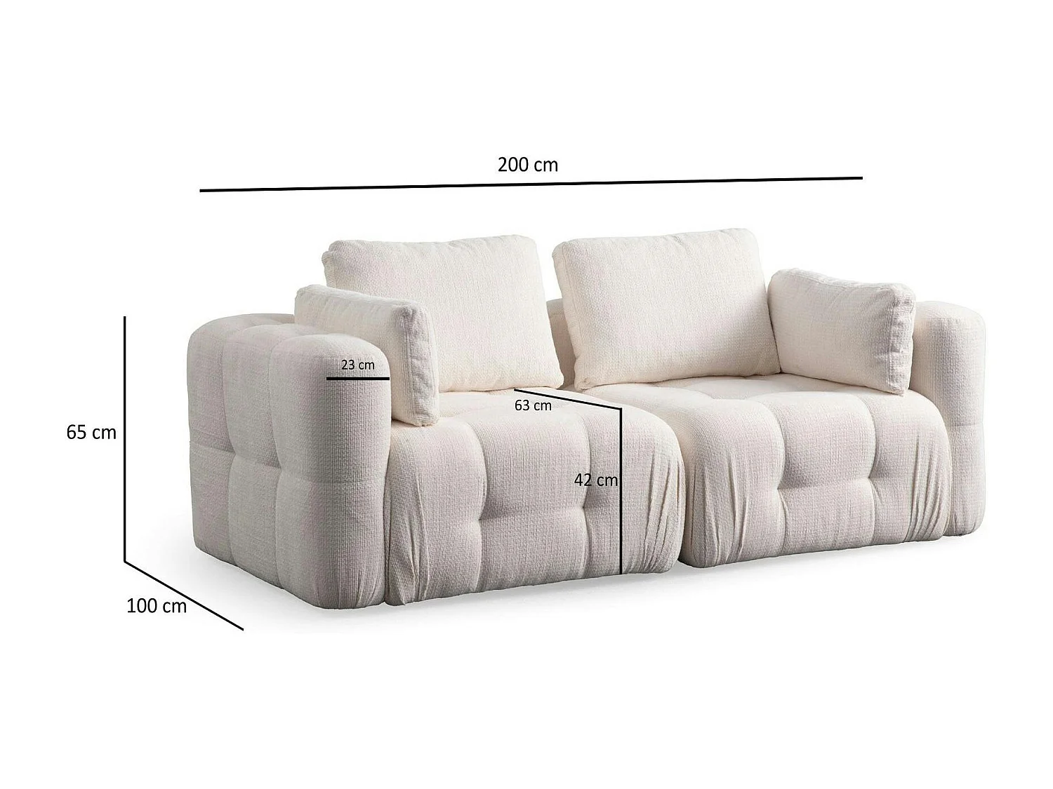 Canapé 2 places modulable blanc, forme organique BARI