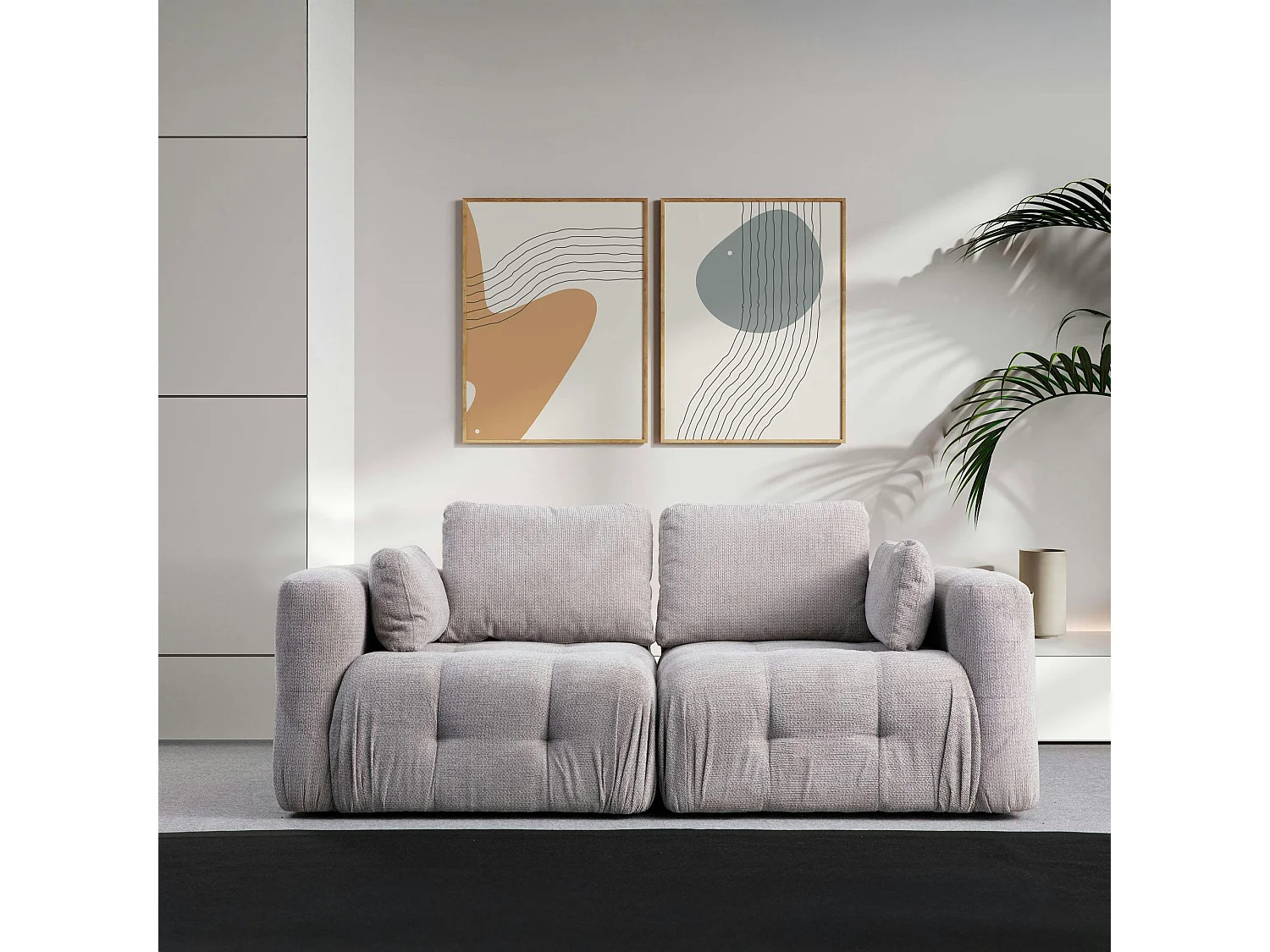 Canapé 2 places modulable gris clair, forme organique BARI