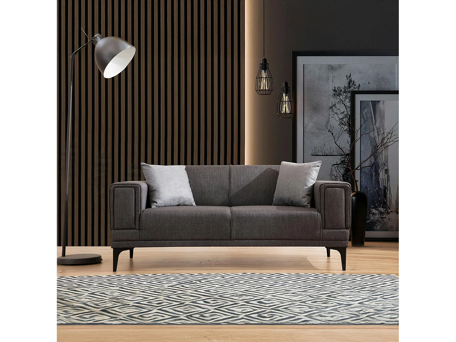 Canapé 2 places anthracite, accoudoirs matelassés 170 cm LUCCA