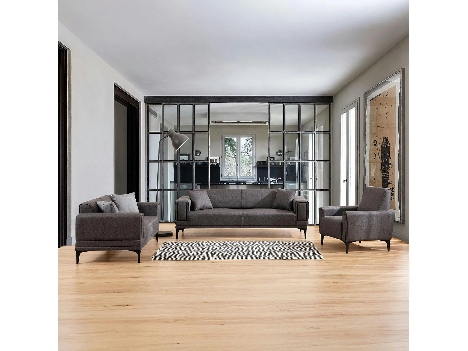 Canapé 2 places anthracite, accoudoirs matelassés 170 cm LUCCA