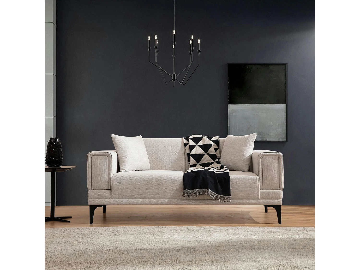 Canapé 2 places écru, accoudoirs matelassés 170 cm LUCCA