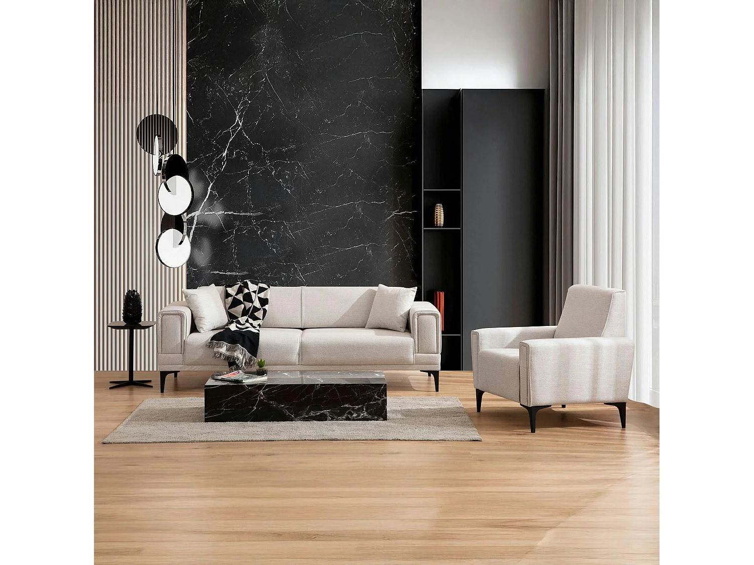 Canapé 2 places écru, accoudoirs matelassés 170 cm LUCCA