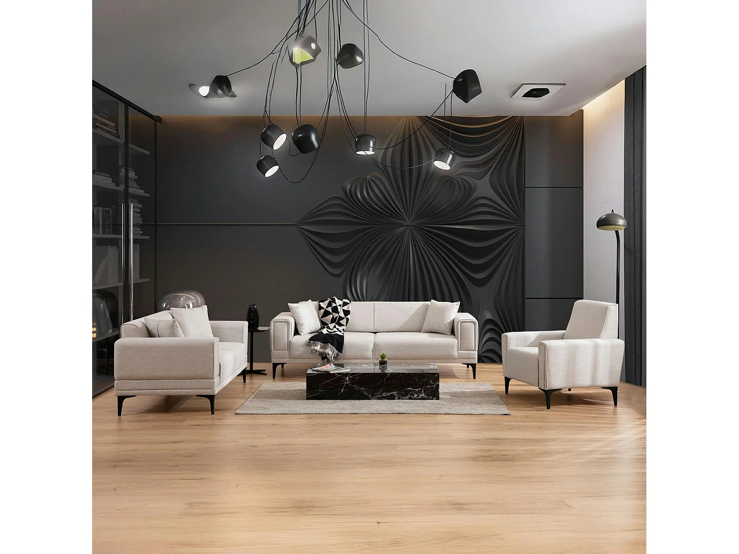 Canapé 2 places écru, accoudoirs matelassés 170 cm LUCCA