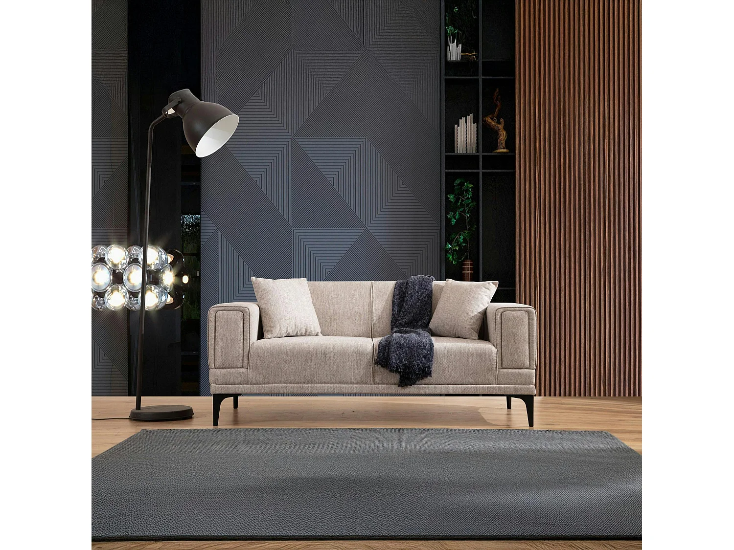 Canapé 2 places taupe, accoudoirs matelassés 170 cm LUCCA