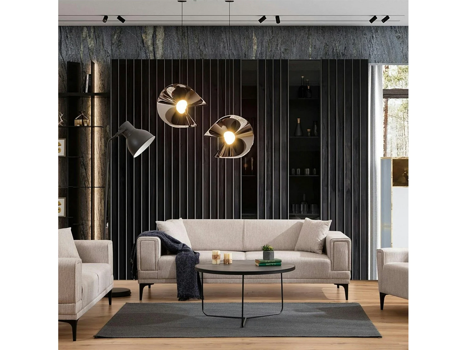 Canapé 2 places taupe, accoudoirs matelassés 170 cm LUCCA