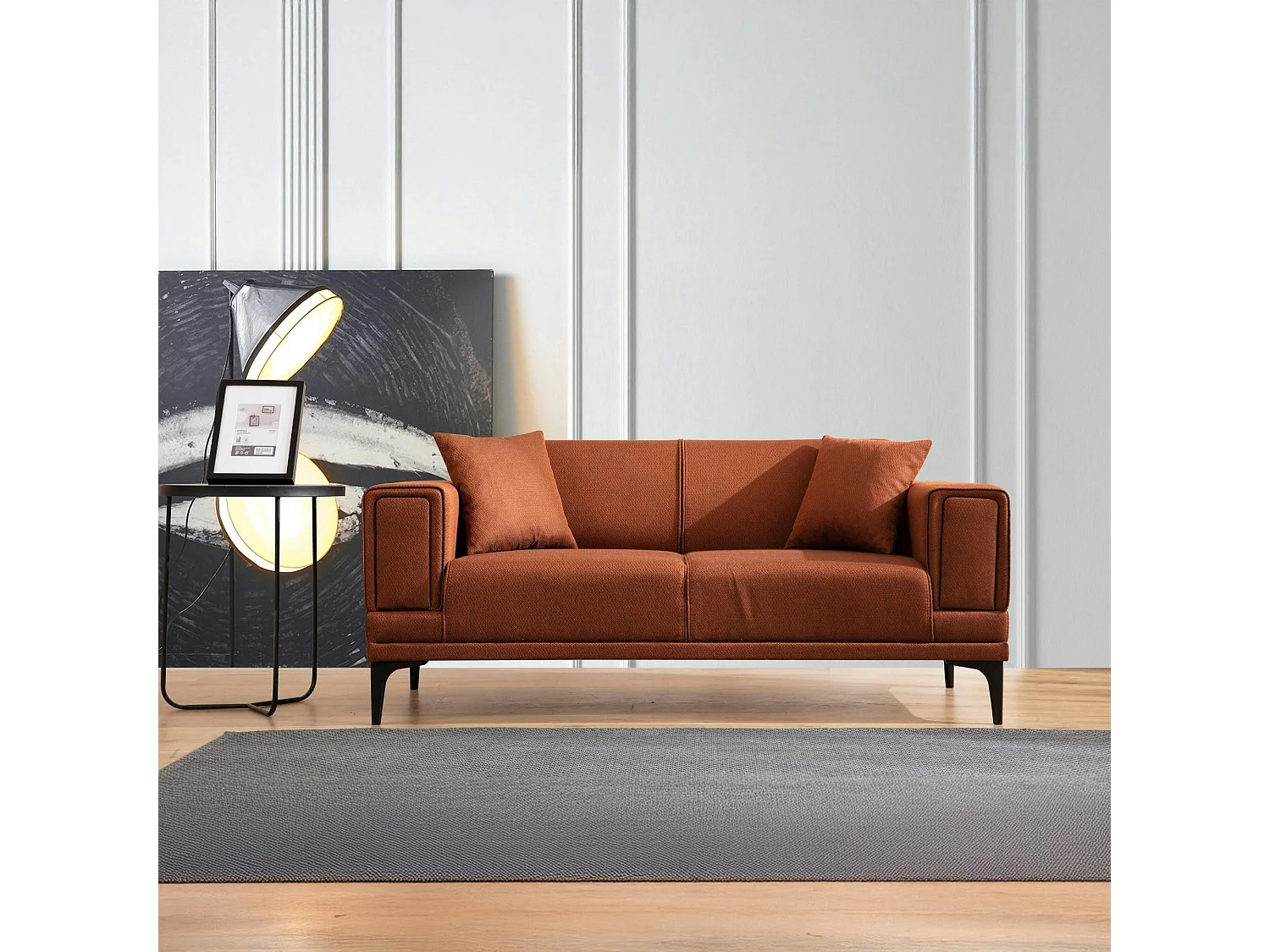 Canapé 2 places rouille, accoudoirs matelassés 170 cm LUCCA