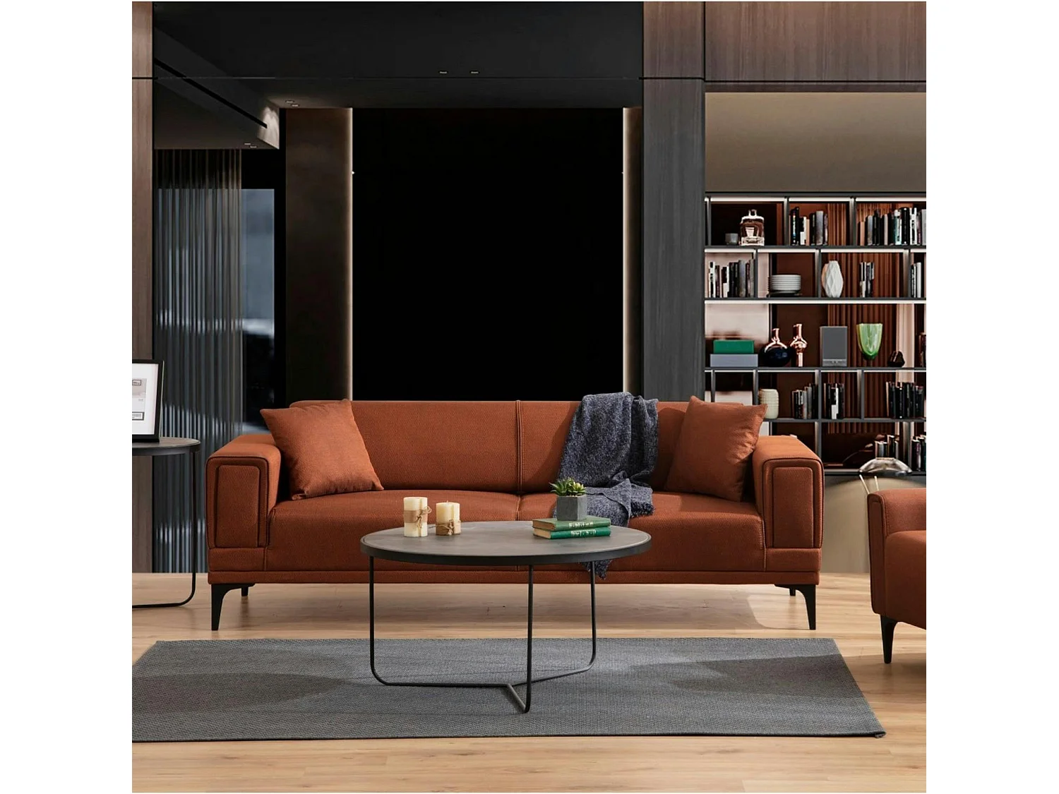 Canapé 2 places rouille, accoudoirs matelassés 170 cm LUCCA