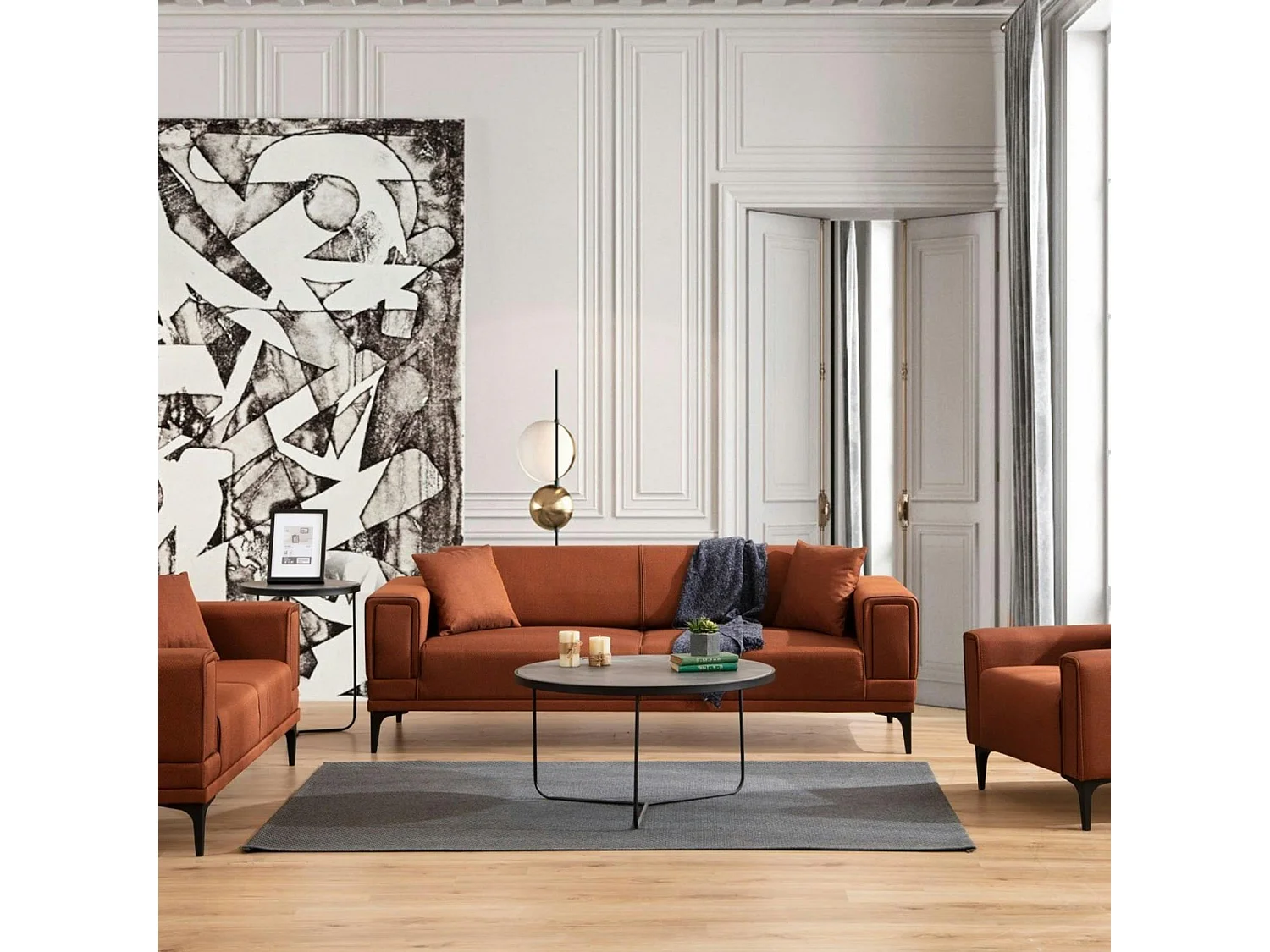 Canapé 2 places rouille, accoudoirs matelassés 170 cm LUCCA