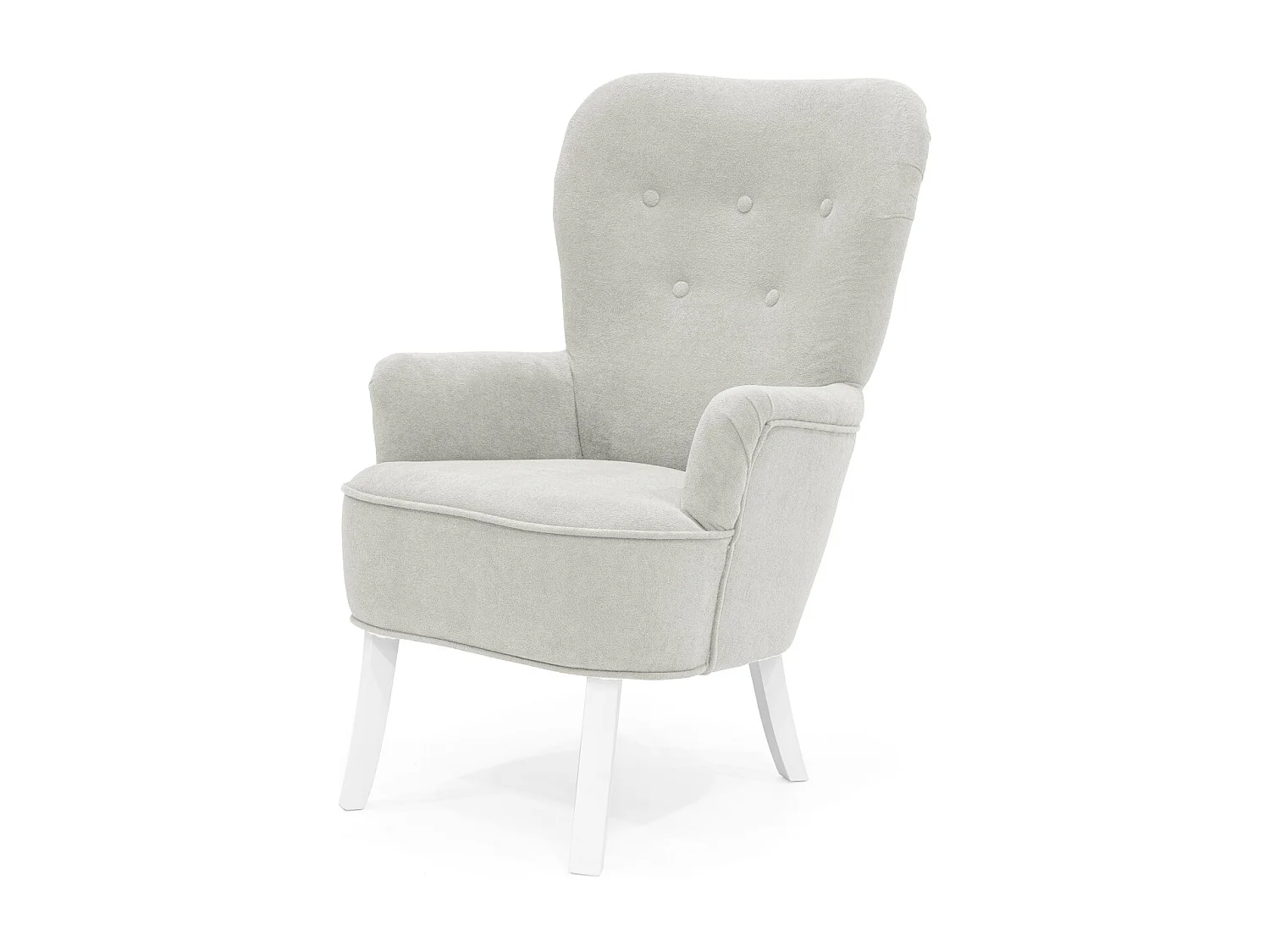 Velo Sessel - Gepolsterter Sessel mit Holzbeinen, Retro-Stil, Cremeweiß.