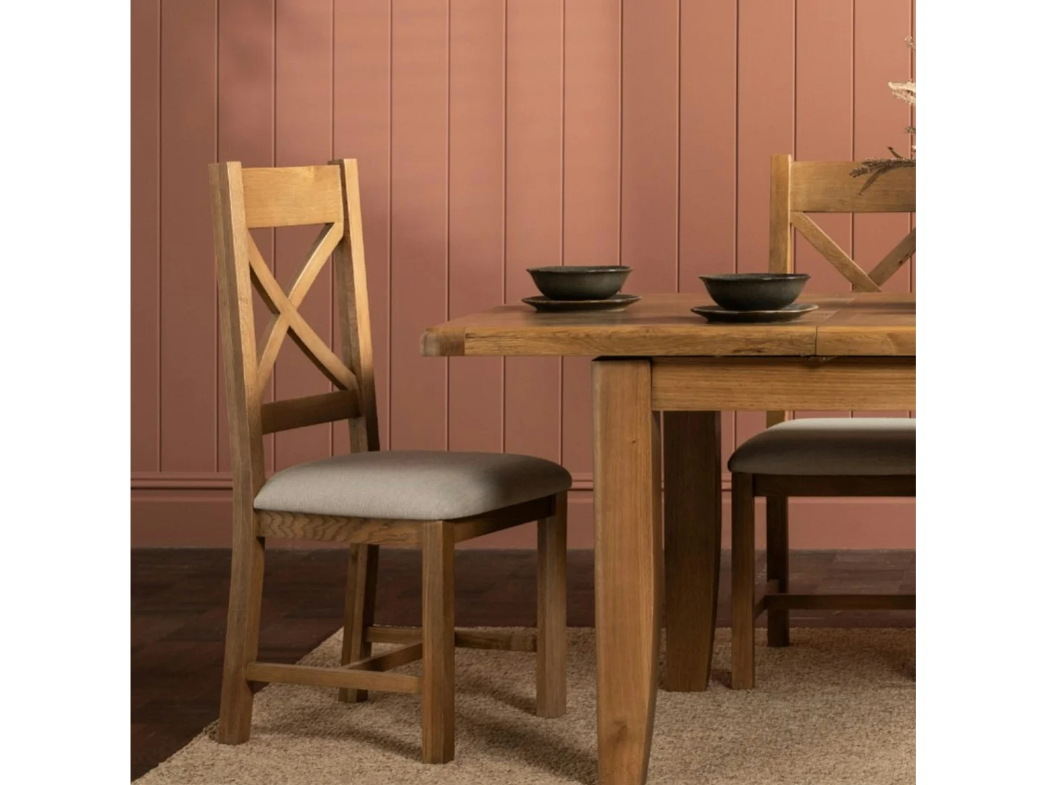 Chaise bois et tissu dossier en croix (lot de 2) VALMONT