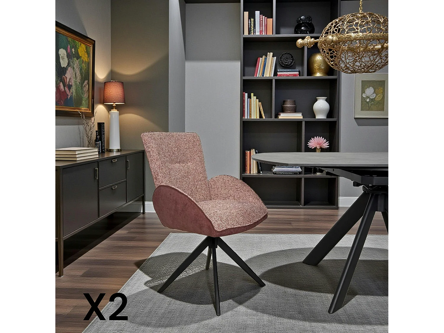 Fauteuil de table pivotant prune, bi-matière (lot de 2) AGADE