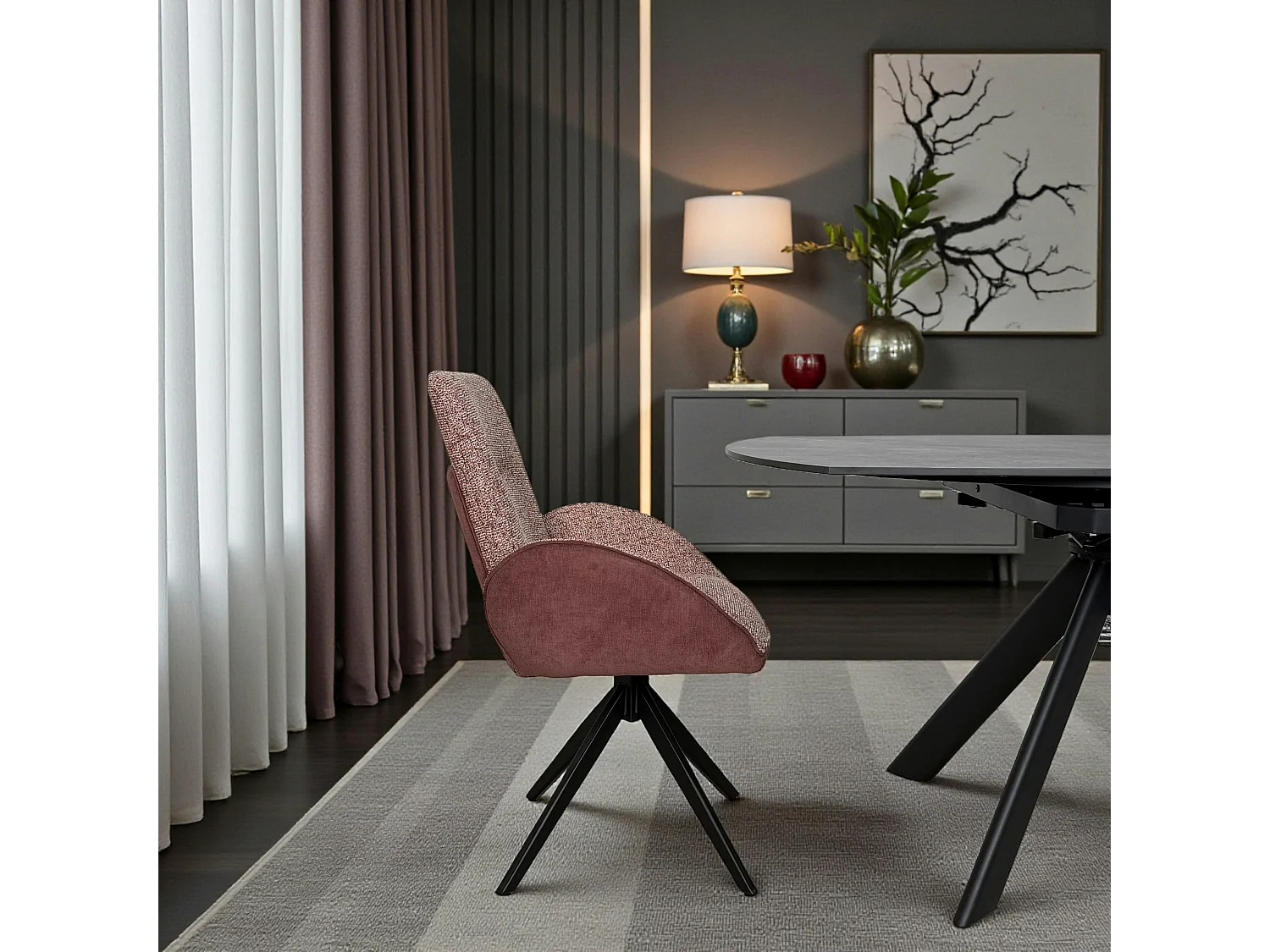 Fauteuil de table pivotant prune, bi-matière (lot de 2) AGADE