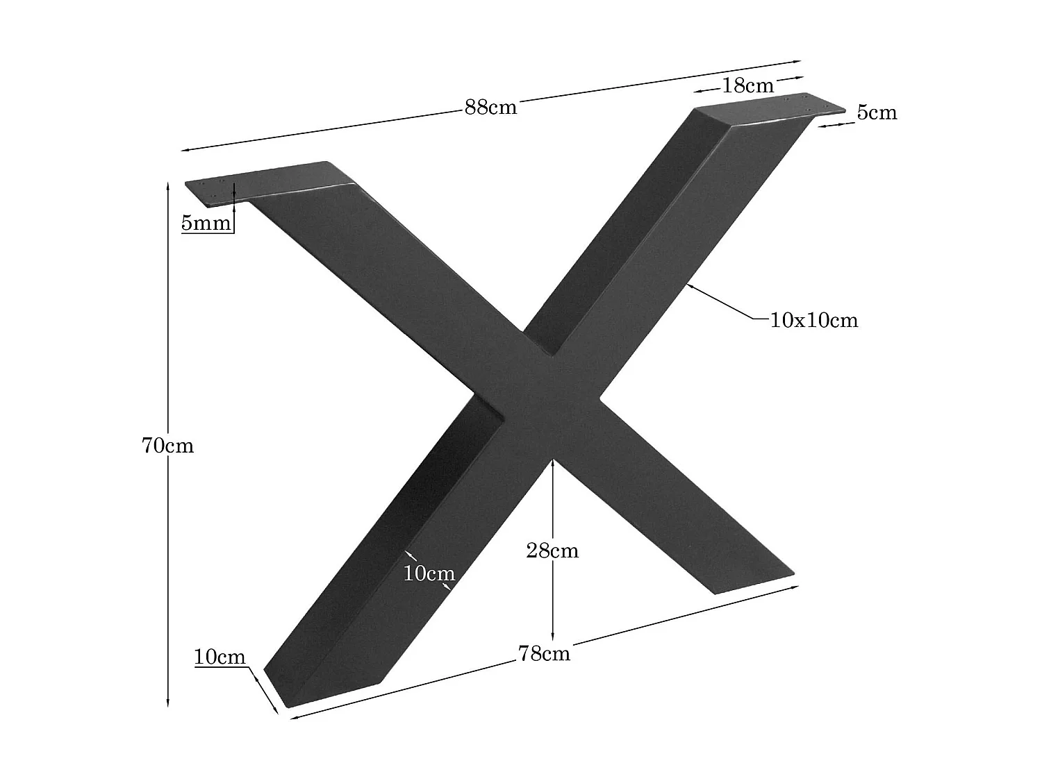 Pieds de table métal noir en X pour table rectangulaire (lot de 2) RALF