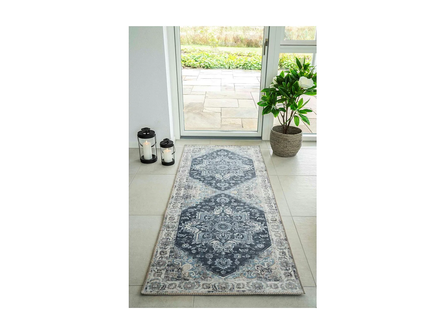 Tapis de couloir vintage tons bleus FEZ