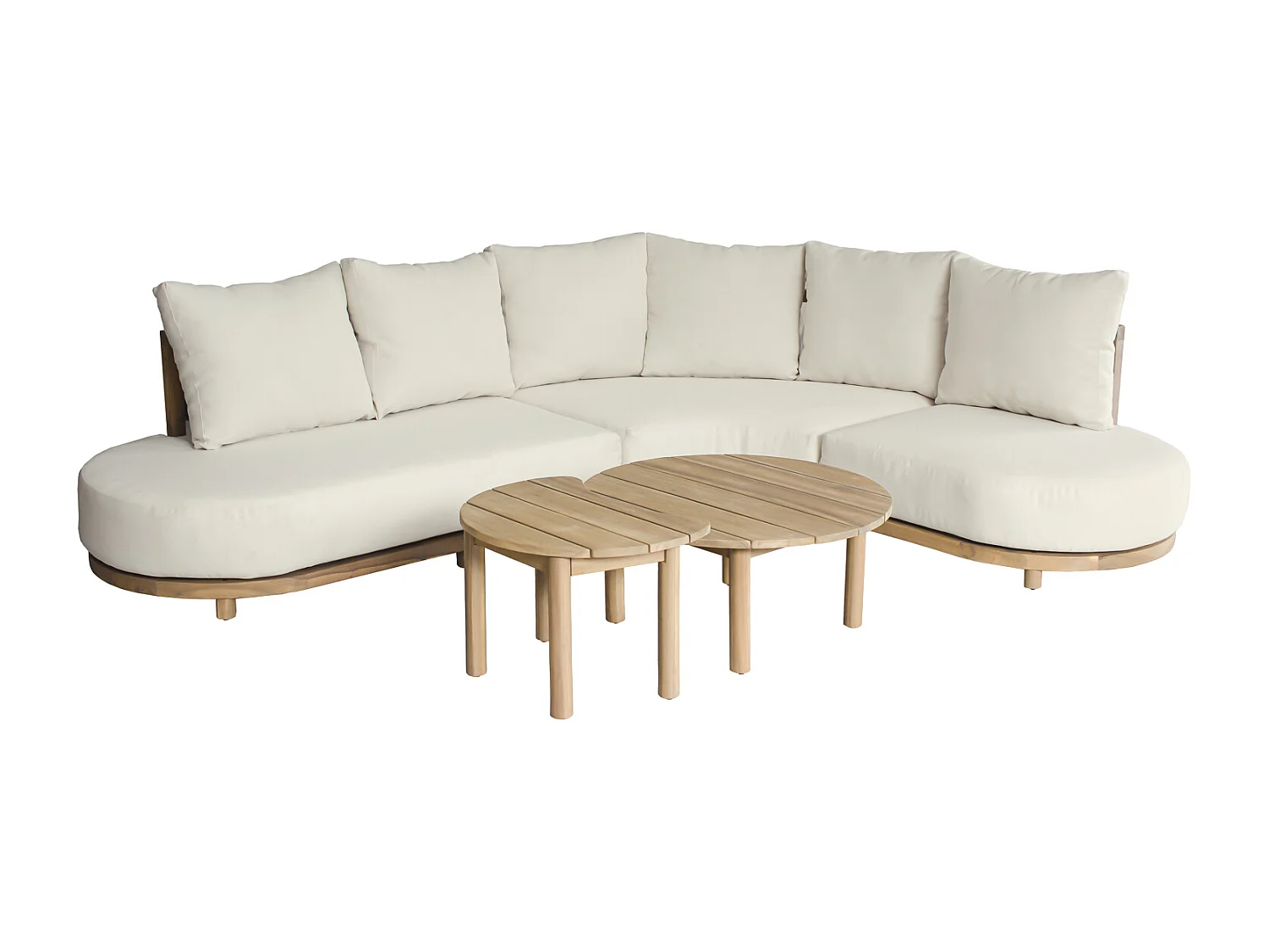 Salon de jardin 5 places en acacia et coussins beige LAGOA - HAPPY GARDEN