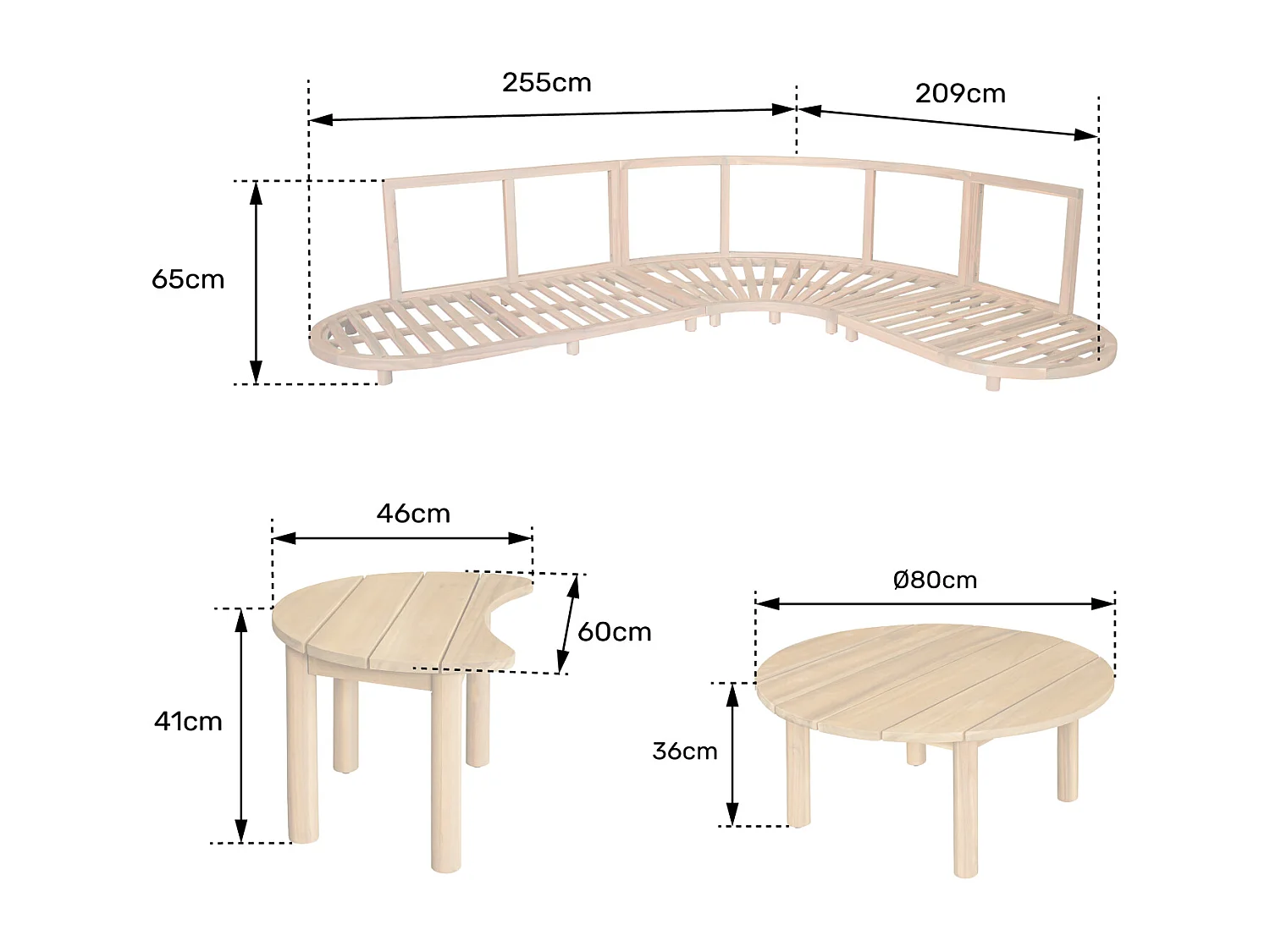 Salon de jardin 5 places en acacia et coussins beige LAGOA - HAPPY GARDEN