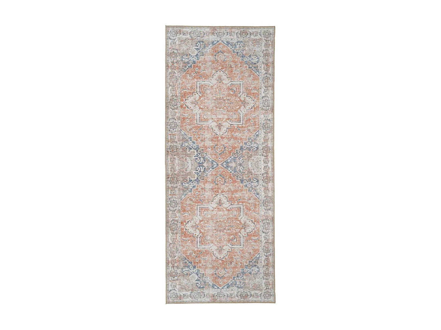 Tapis de couloir vintage tons orange et bleu FEZ