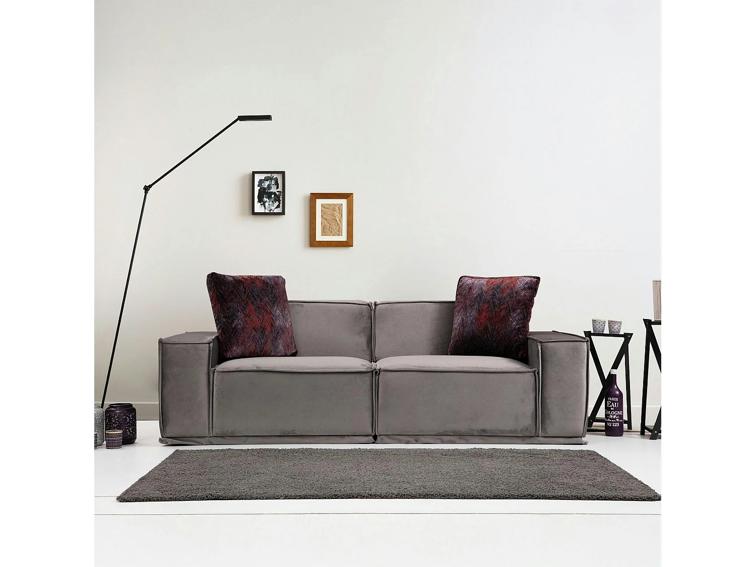 Canapé 3 places modulable velours gris, style urbain BILLUND