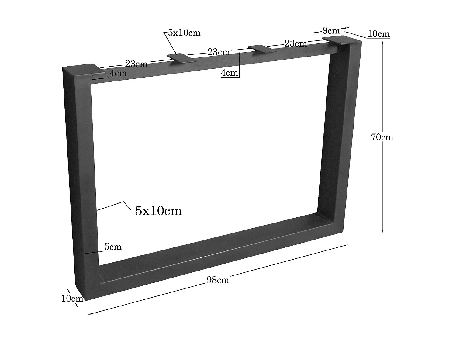Pieds de table métal noir en U pour table rectangulaire (lot de 2) RALF
