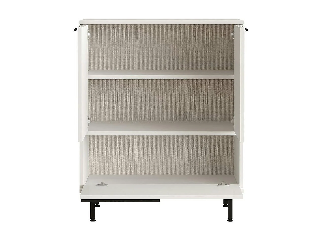 Meuble rangement bureau blanc 3 portes poignées noires JENA