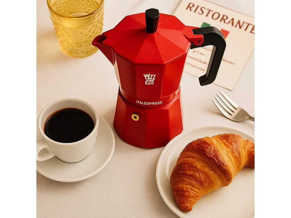 Italiaanse Koffiezetter Pezzetti Italexpress 6 Kopjes Aluminium Rood - Aromatische Koffie en Traditionele Infusie