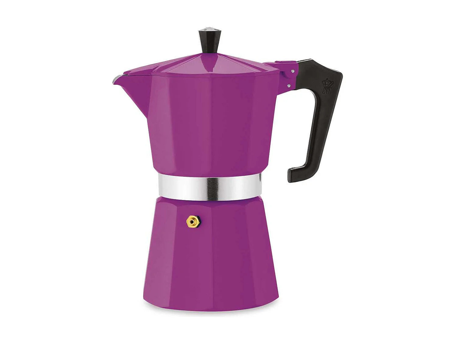 Italiaanse Cafetière PEZZETTI Italexpress 6 kopjes Aluminium Mat Paars, Klassiek Octogonaal Design