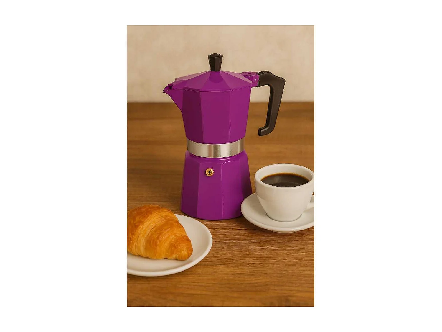 Italiaanse Cafetière PEZZETTI Italexpress 6 kopjes Aluminium Mat Paars, Klassiek Octogonaal Design