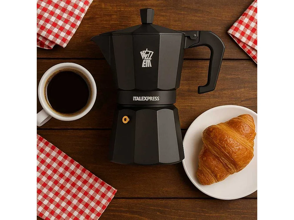 Italiaanse Pezzetti Italexpress Koffiezetter 6 Kopjes Aluminium Zwart - Traditionele Aromatische Koffie