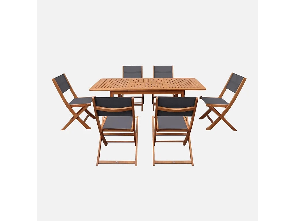 Table de jardin extensible bois d'eucalyptus + 6 assises 120/180cm anthracite - Arbo + Almeria