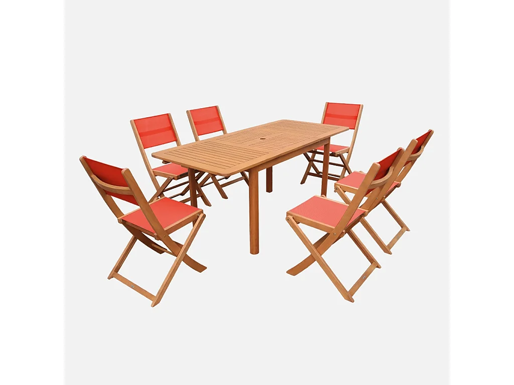 Table de jardin extensible bois d'eucalyptus + 6 assises 120/180cm terracotta - Arbo + Almeria